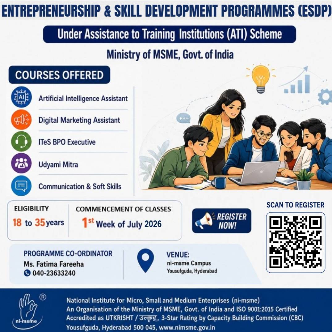 Free Entreprenuership & Skill Development Programs under ATI Scheme, Ministry of MSME, Government of India