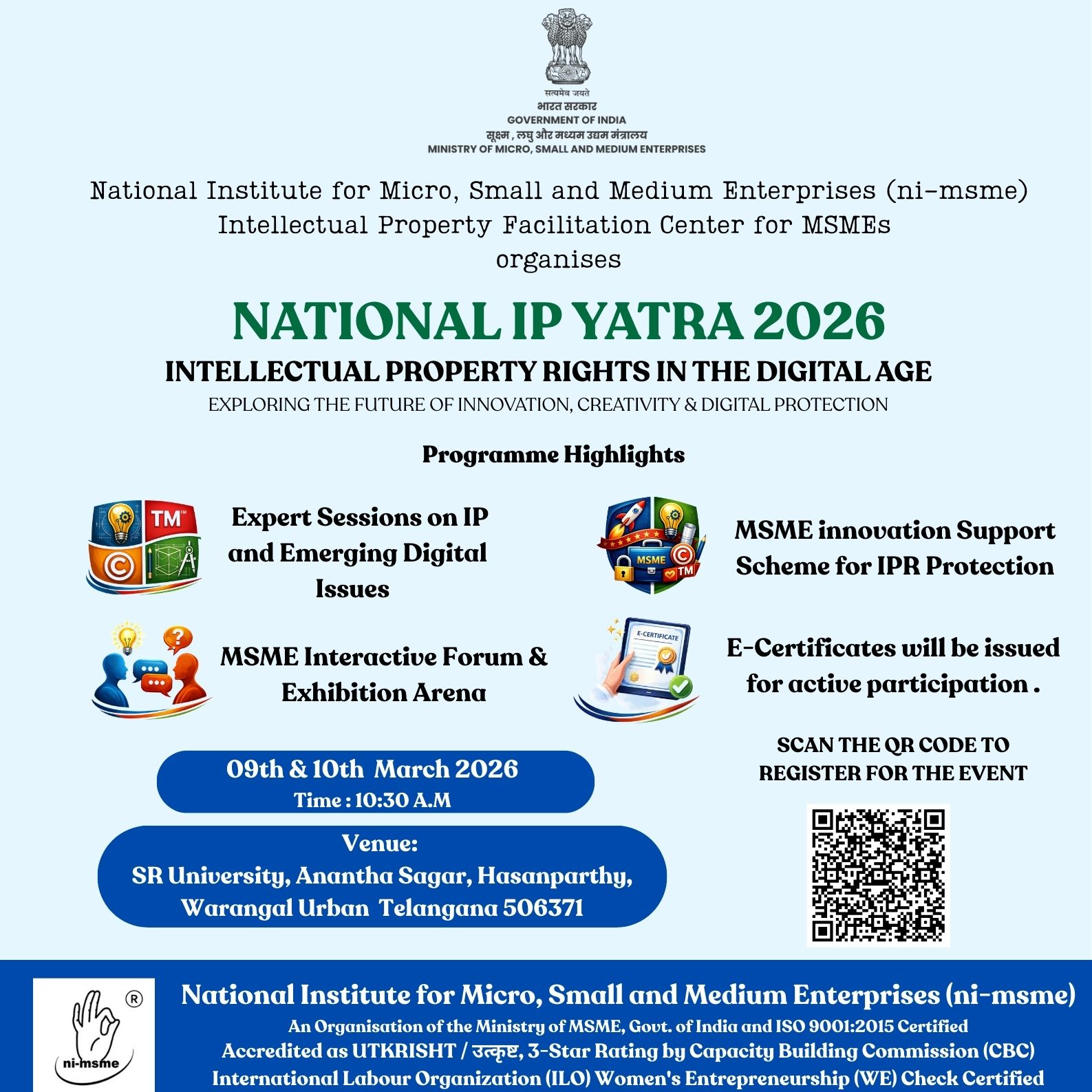 National IP Yatra 2026 -“Intellectual Property Rights in the Digital Age – Exploring the Future of Innovation, Creativity & Digital Protection”  at Warangal